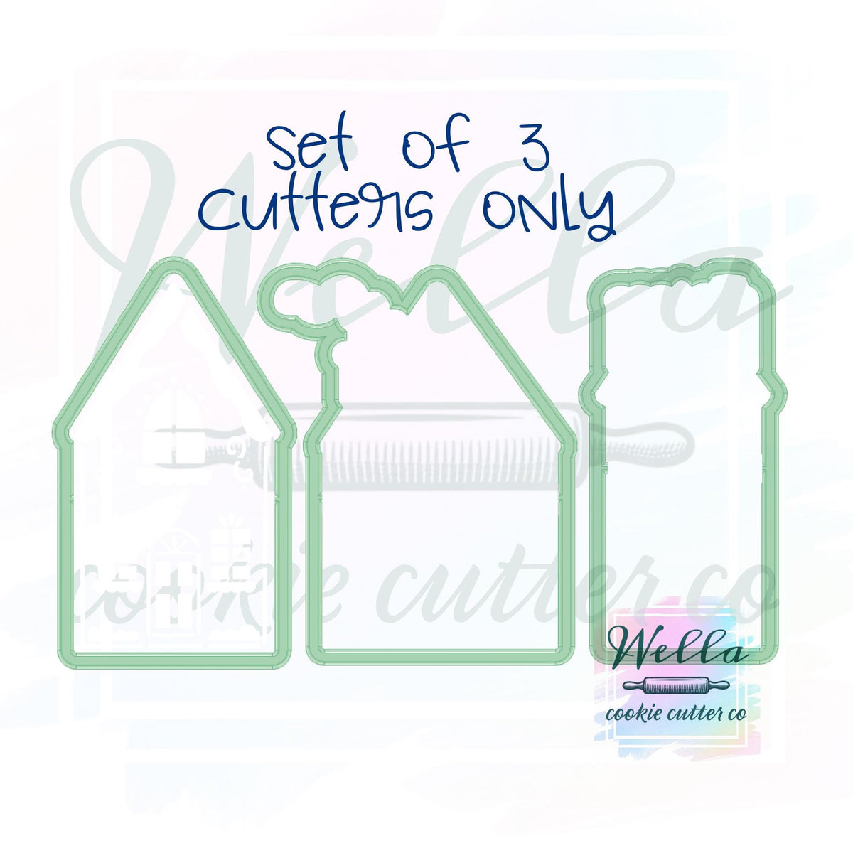 Gingerbread Town Set Cookie Cutters with Optional Stencils
