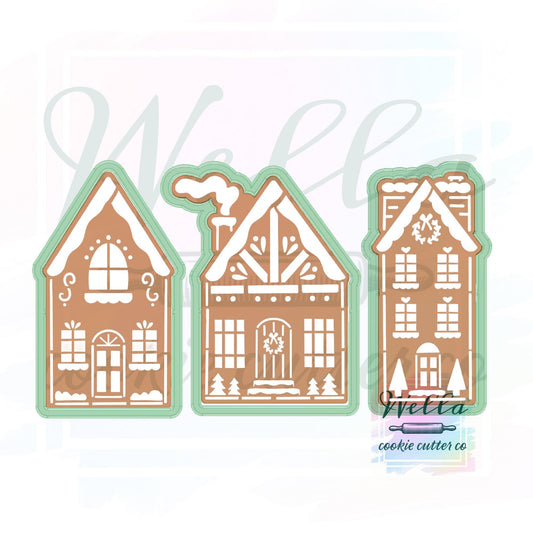 Gingerbread Town Set Cookie Cutters with Optional Stencils