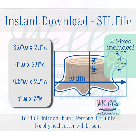Digital STL File - Tree Stump Cookie Cutter - 4 Sizes