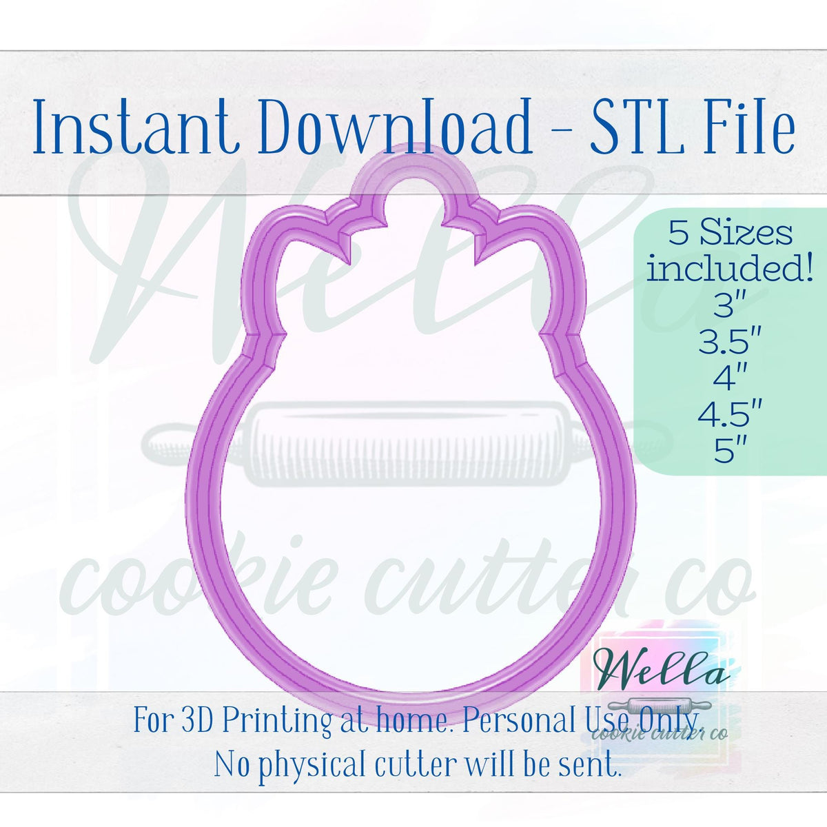 Digital STL File - Ornament with Cute Bow Cookie Cutter - 5 Sizes
