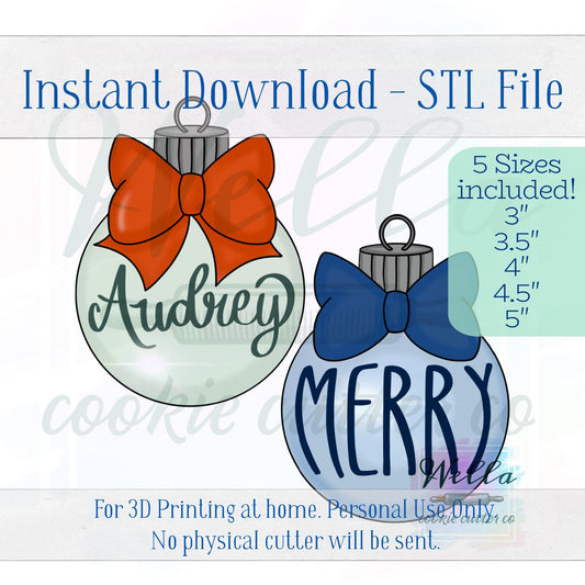 Digital STL File - Ornament with Cute Bow Cookie Cutter - 5 Sizes