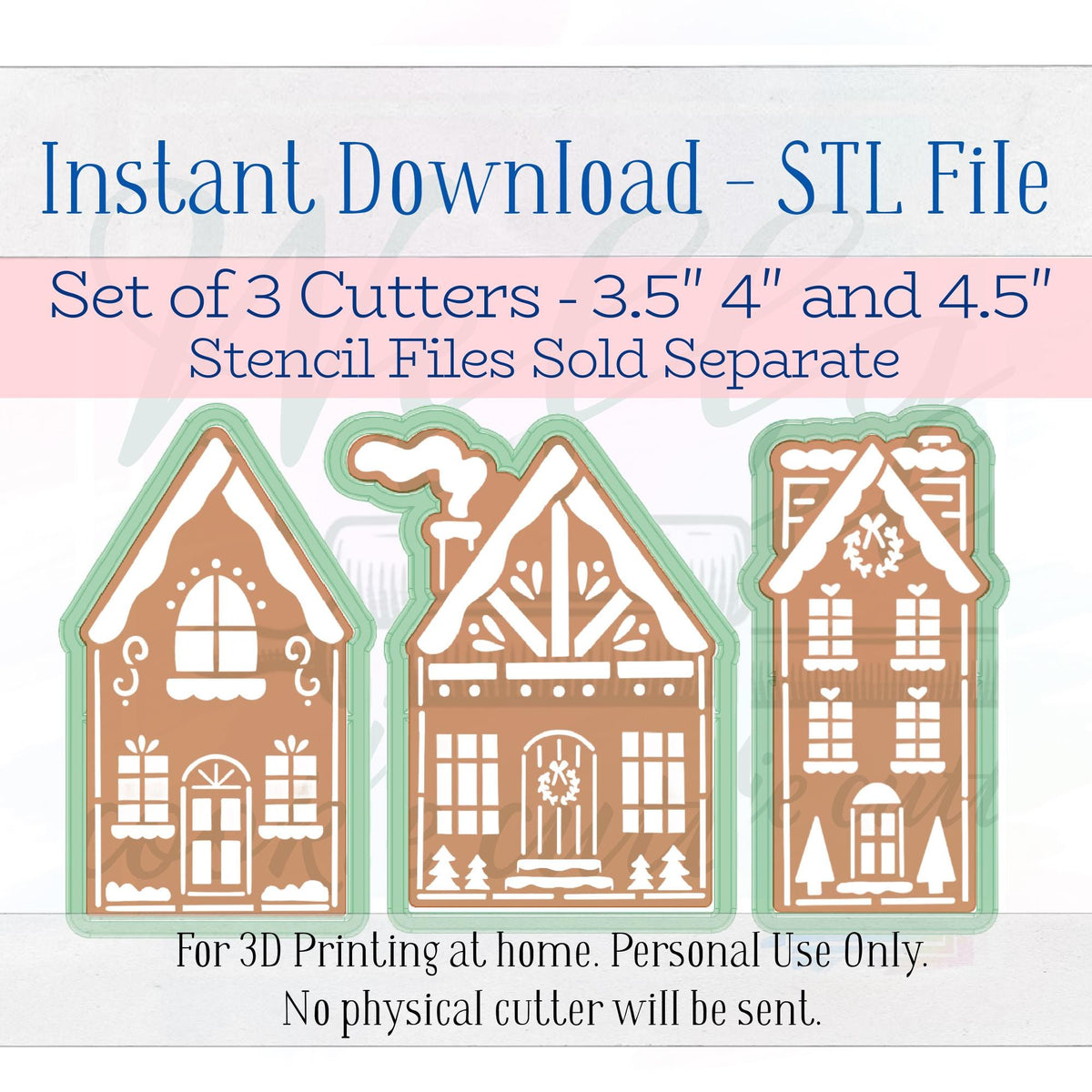 Digital STL File - Gingerbread Town Set Cookie Cutters - 3pc Set - 3 Set Sizes Included
