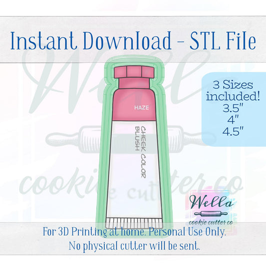 Digital STL File - Blush Makeup Tube Cookie Cutter - 3 Sizes