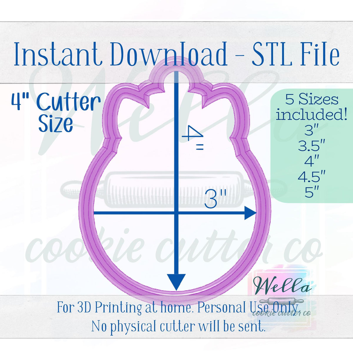 Digital STL File - Ornament with Cute Bow Cookie Cutter - 5 Sizes