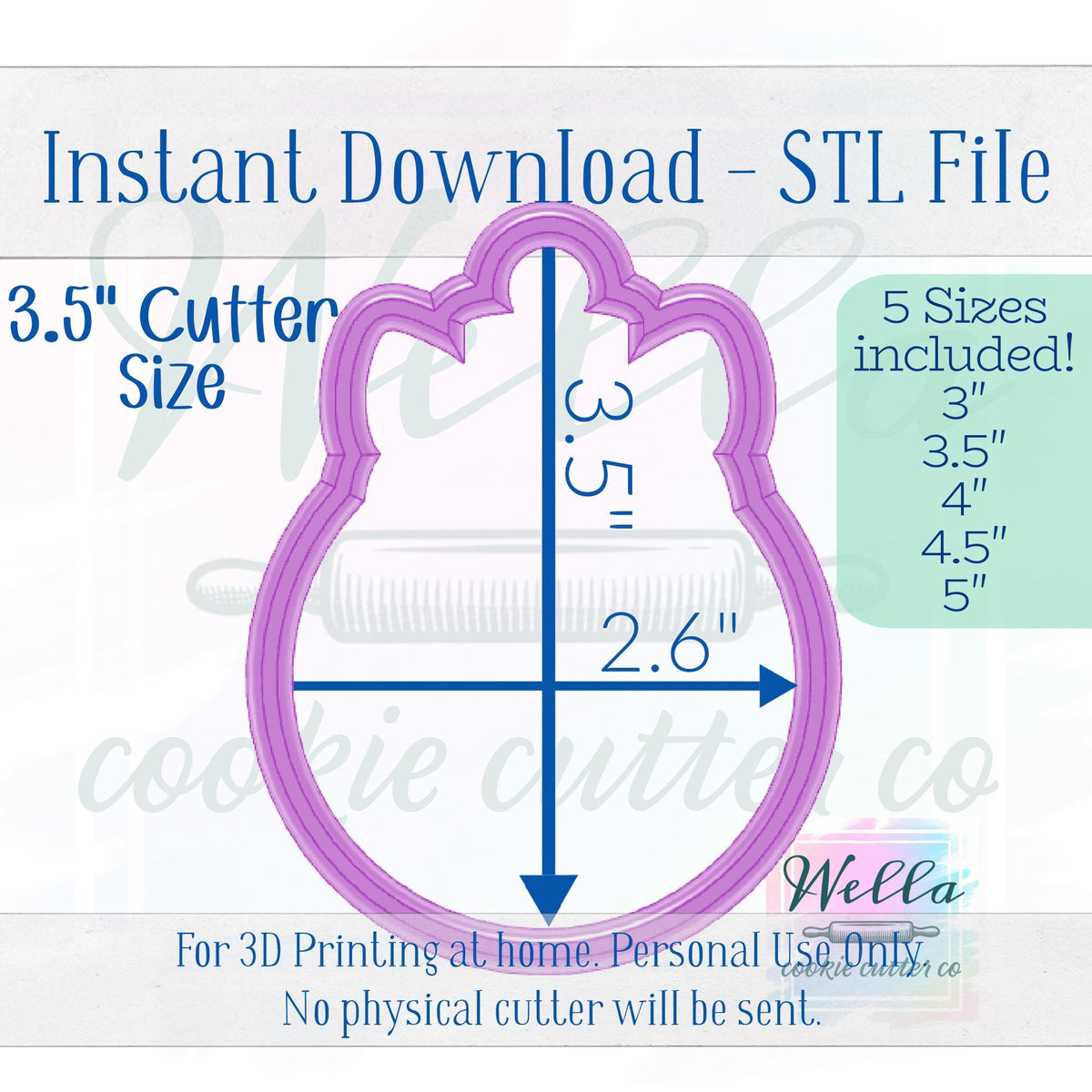 Digital STL File - Ornament with Cute Bow Cookie Cutter - 5 Sizes