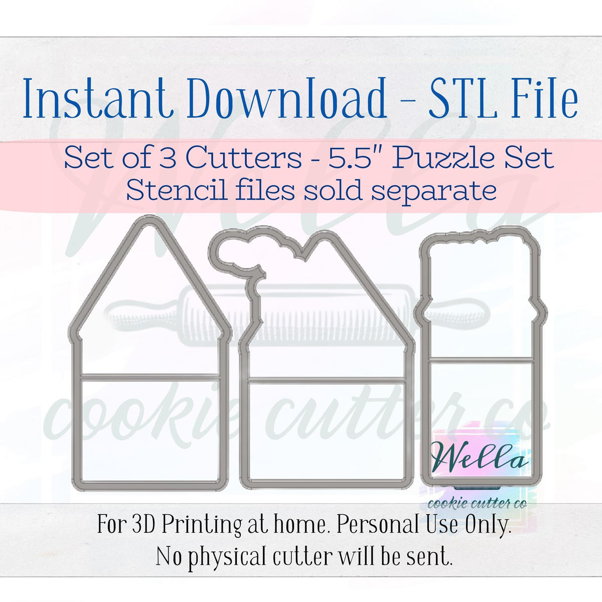 Digital STL File - Gingerbread Town Puzzle Set Cookie Cutters 5.5" - 3pc Set